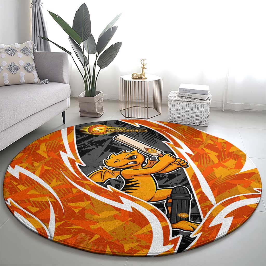 Perth Scorchers Round Carpet Flaming Lightning Storm Geometric Sports Mascot Art