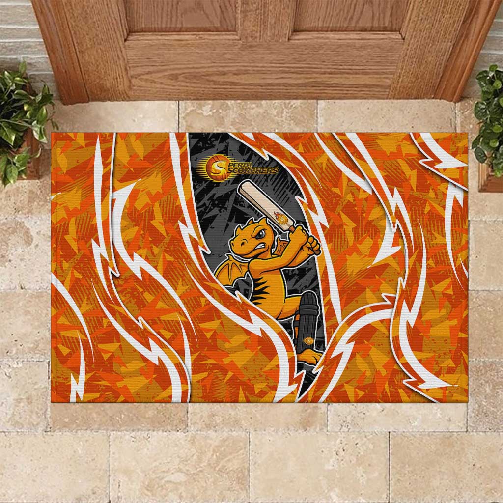 Perth Scorchers Rubber Doormat Flaming Lightning Storm Geometric Sports Mascot Art