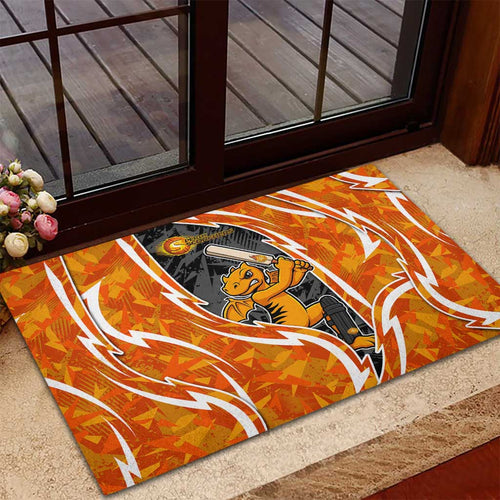 Perth Scorchers Rubber Doormat Flaming Lightning Storm Geometric Sports Mascot Art