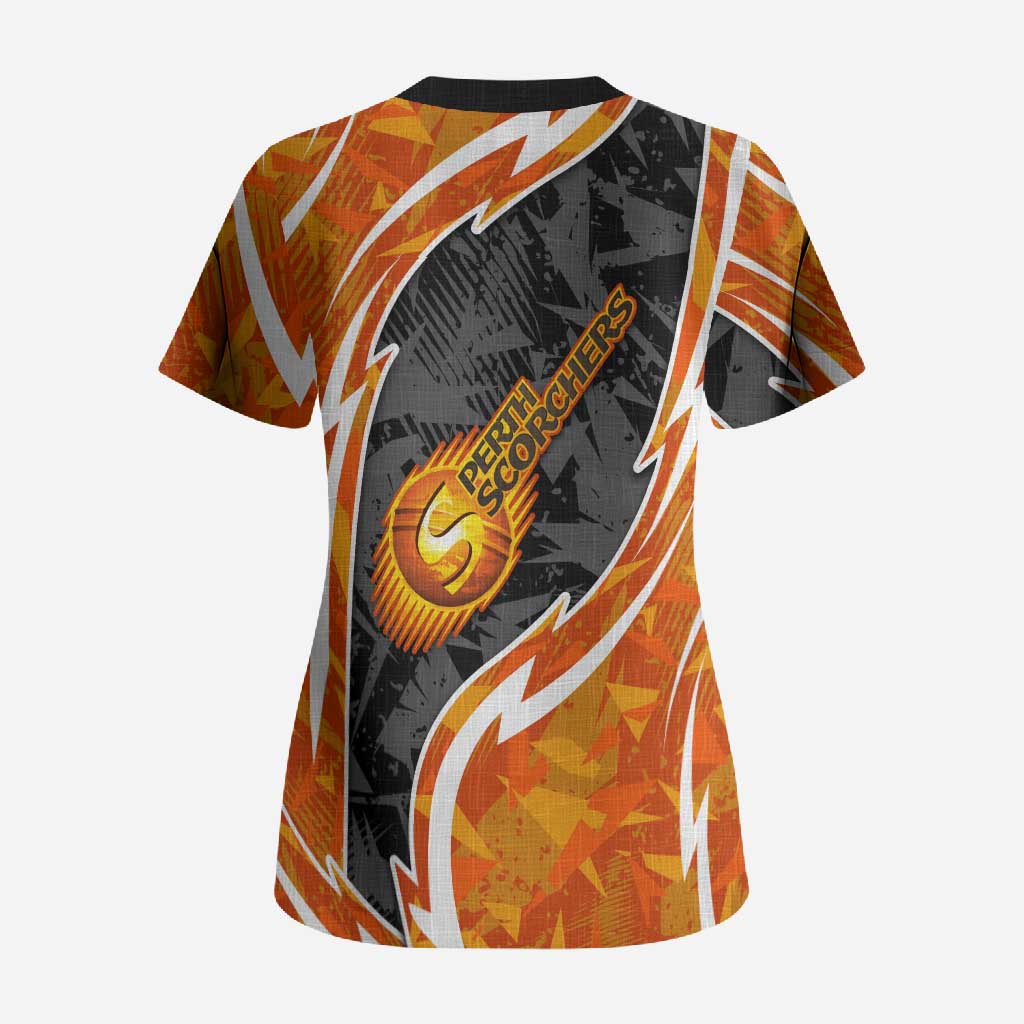 Perth Scorchers Scrub Top Flaming Lightning Storm Geometric Sports Mascot Art
