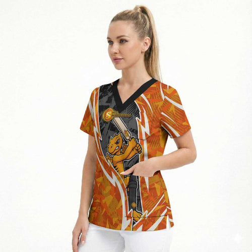 Perth Scorchers Scrub Top Flaming Lightning Storm Geometric Sports Mascot Art