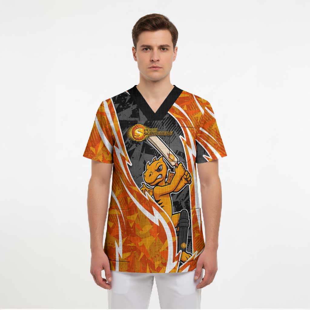 Perth Scorchers Scrub Top Flaming Lightning Storm Geometric Sports Mascot Art