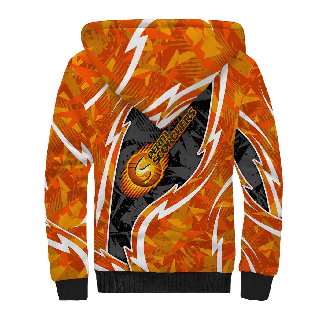 Perth Scorchers Sherpa Hoodie Flaming Lightning Storm Geometric Sports Mascot Art