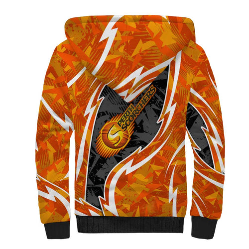 Perth Scorchers Sherpa Hoodie Flaming Lightning Storm Geometric Sports Mascot Art