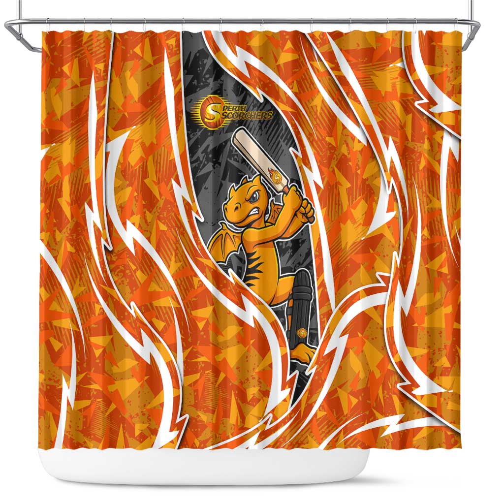 Perth Scorchers Shower Curtain Flaming Lightning Storm Geometric Sports Mascot Art
