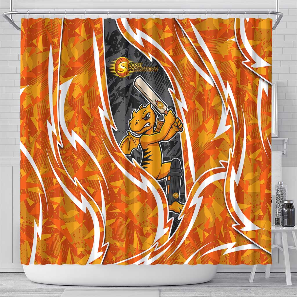 Perth Scorchers Shower Curtain Flaming Lightning Storm Geometric Sports Mascot Art