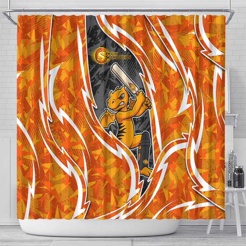 Perth Scorchers Shower Curtain Flaming Lightning Storm Geometric Sports Mascot Art
