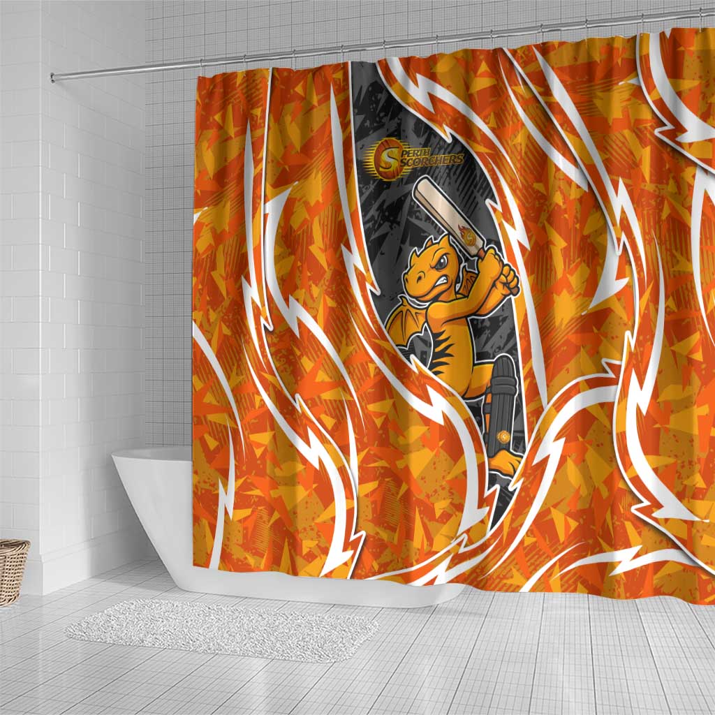 Perth Scorchers Shower Curtain Flaming Lightning Storm Geometric Sports Mascot Art