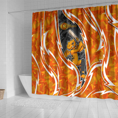 Perth Scorchers Shower Curtain Flaming Lightning Storm Geometric Sports Mascot Art