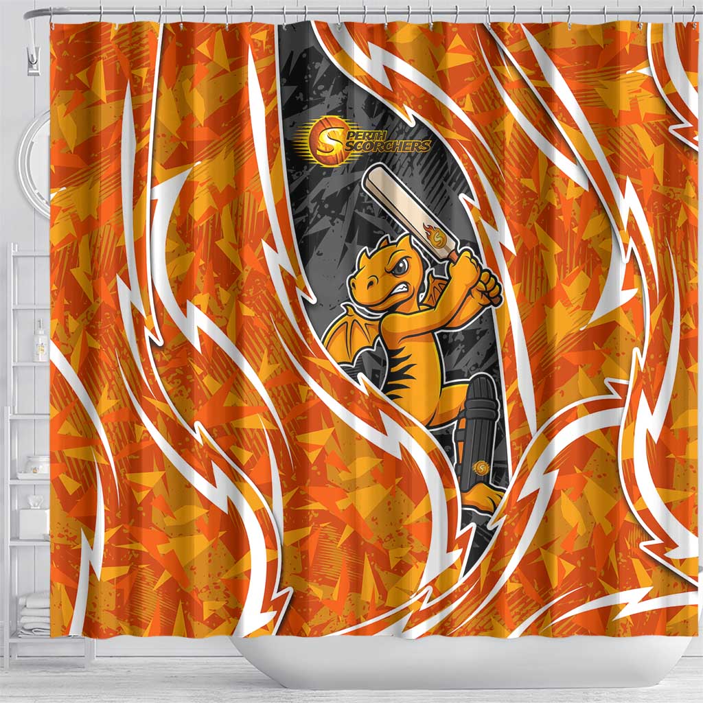 Perth Scorchers Shower Curtain Flaming Lightning Storm Geometric Sports Mascot Art
