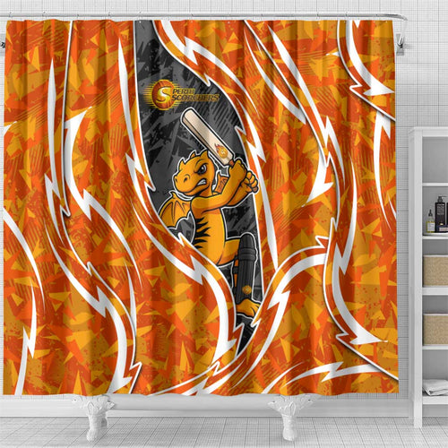 Perth Scorchers Shower Curtain Flaming Lightning Storm Geometric Sports Mascot Art