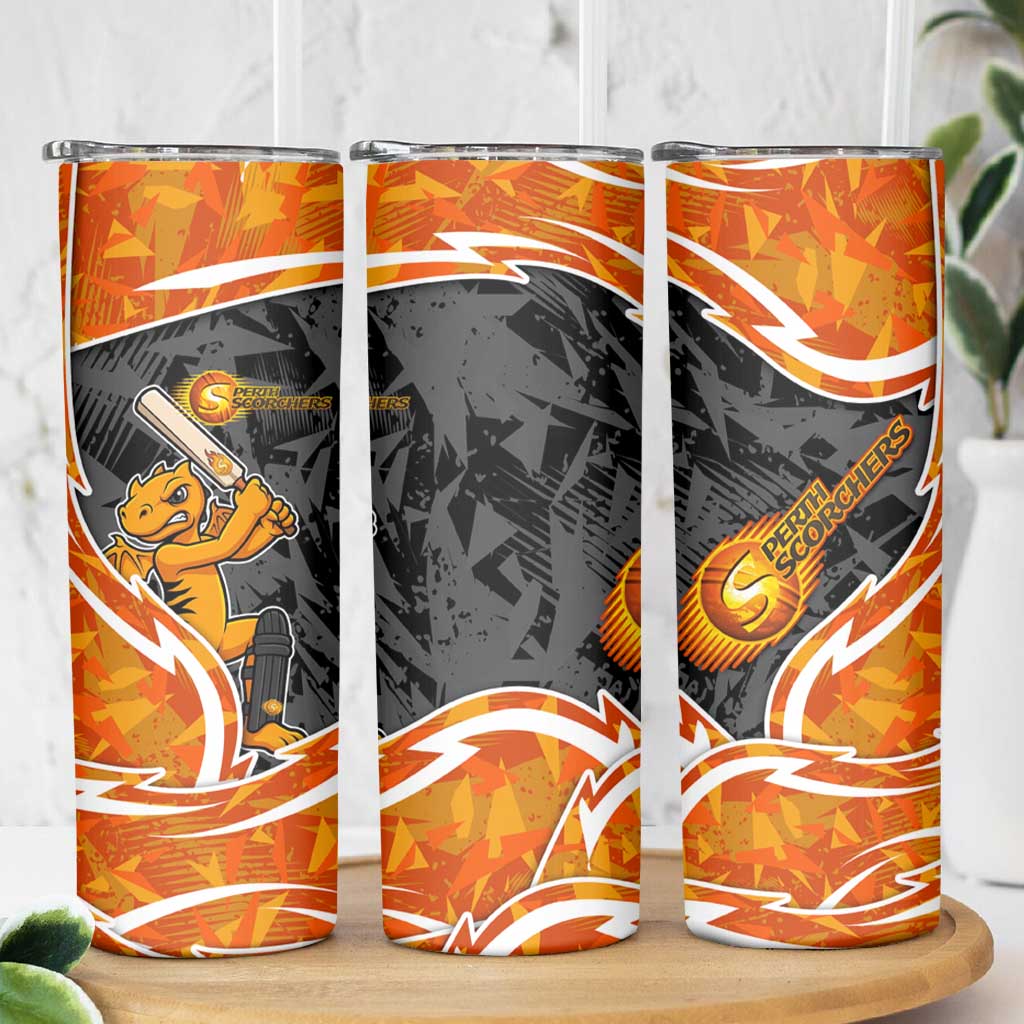 Perth Scorchers Skinny Tumbler Flaming Lightning Storm Geometric Sports Mascot Art