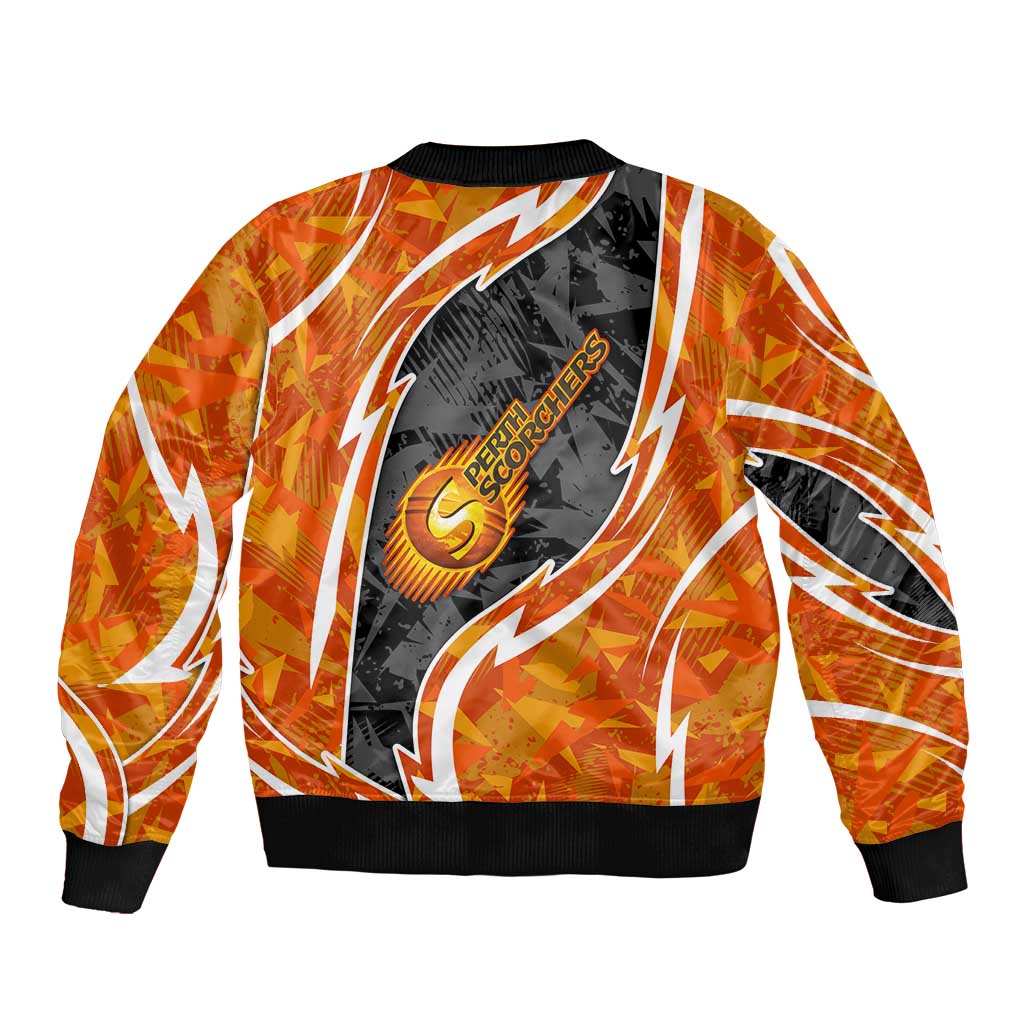 Perth Scorchers Sleeve Zip Bomber Jacket Flaming Lightning Storm Geometric Sports Mascot Art