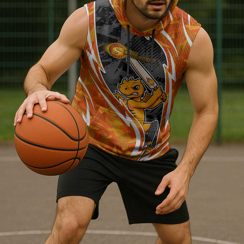 Perth Scorchers Sleeveless Hoodie Flaming Lightning Storm Geometric Sports Mascot Art