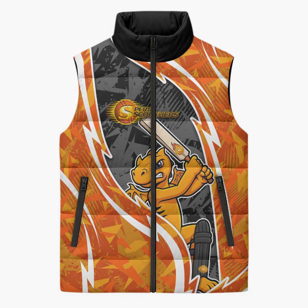 Perth Scorchers Sleeveless Puffer Jacket Flaming Lightning Storm Geometric Sports Mascot Art