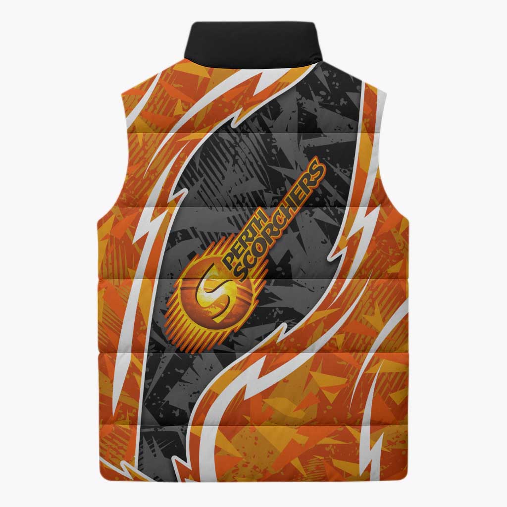 Perth Scorchers Sleeveless Puffer Jacket Flaming Lightning Storm Geometric Sports Mascot Art