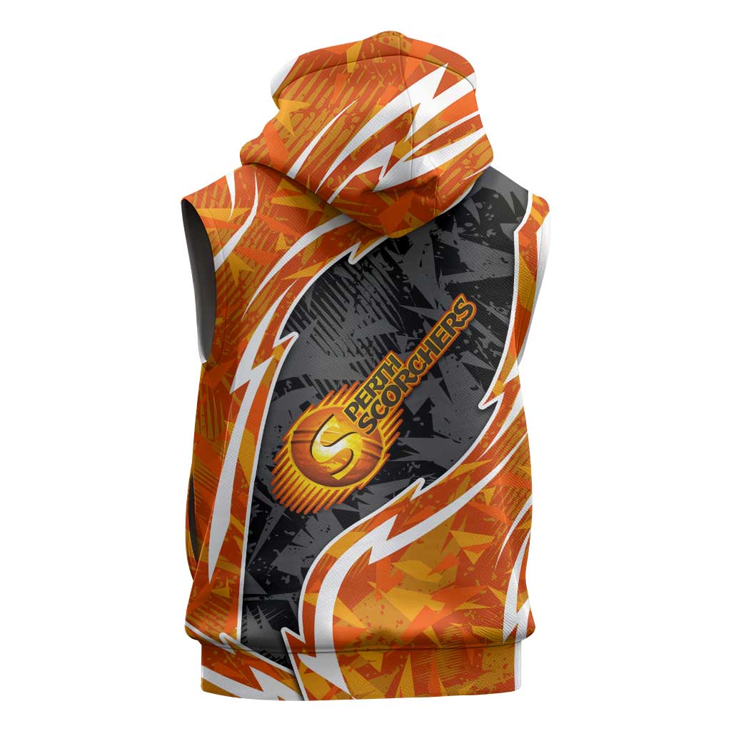 Perth Scorchers Sleeveless Zip Hoodie Flaming Lightning Storm Geometric Sports Mascot Art