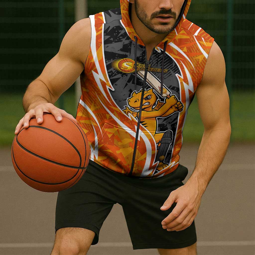 Perth Scorchers Sleeveless Zip Hoodie Flaming Lightning Storm Geometric Sports Mascot Art