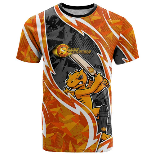 Perth Scorchers T Shirt Flaming Lightning Storm Geometric Sports Mascot Art