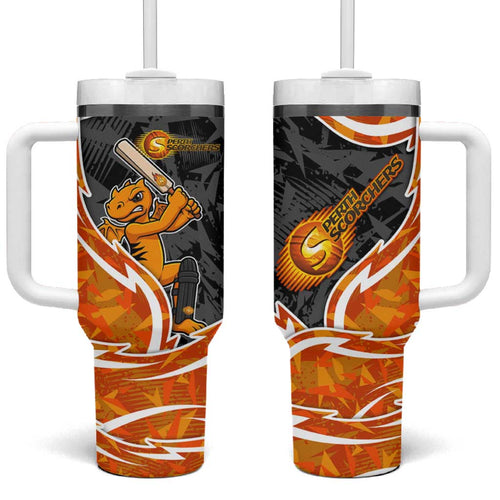Perth Scorchers Tumbler With Handle Flaming Lightning Storm Geometric Sports Mascot Art