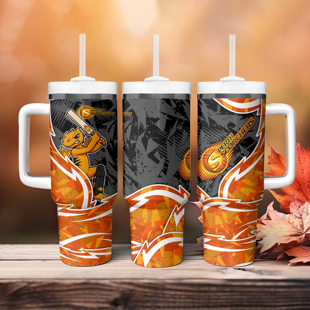 Perth Scorchers Tumbler With Handle Flaming Lightning Storm Geometric Sports Mascot Art