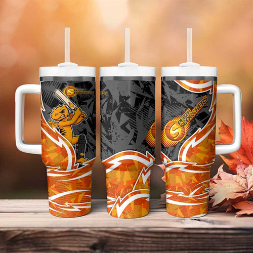 Perth Scorchers Tumbler With Handle Flaming Lightning Storm Geometric Sports Mascot Art