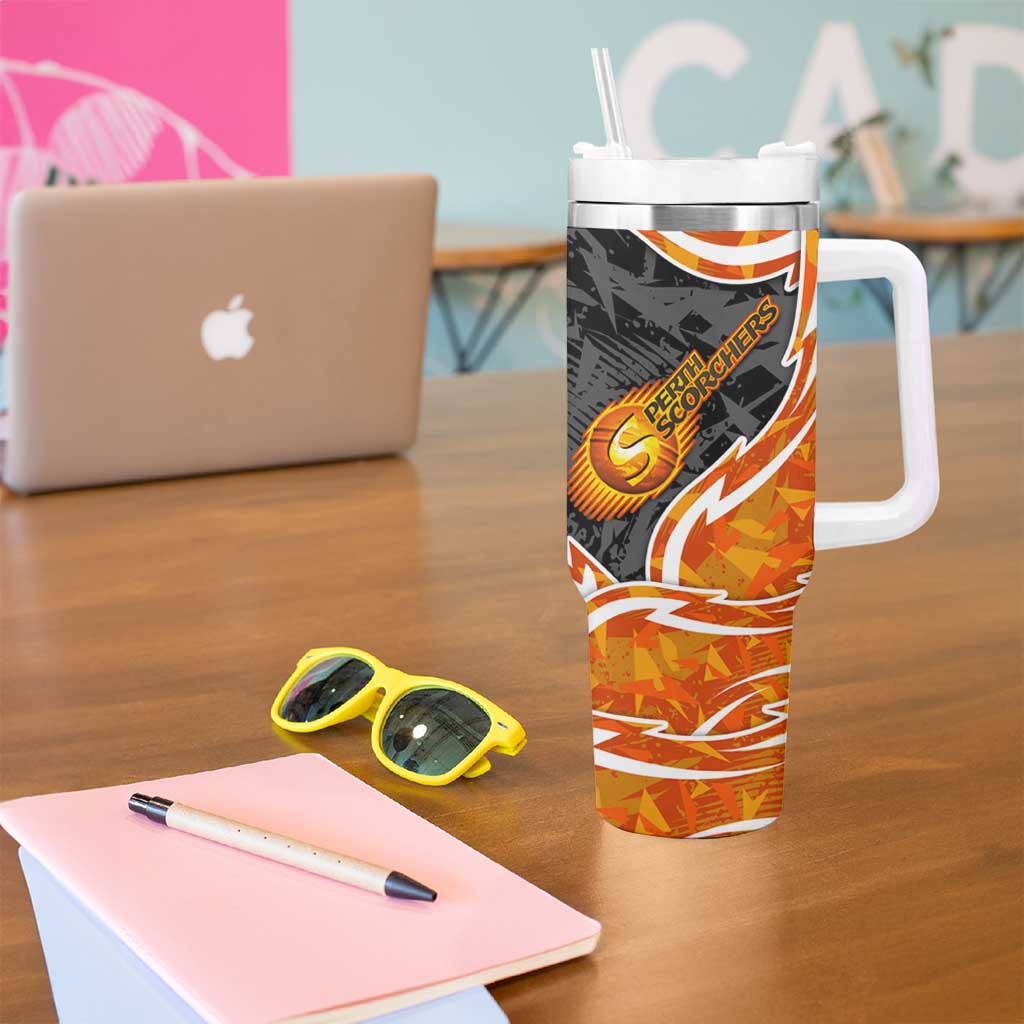 Perth Scorchers Tumbler With Handle Flaming Lightning Storm Geometric Sports Mascot Art