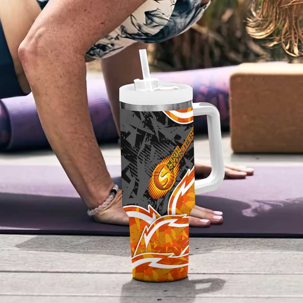 Perth Scorchers Tumbler With Handle Flaming Lightning Storm Geometric Sports Mascot Art