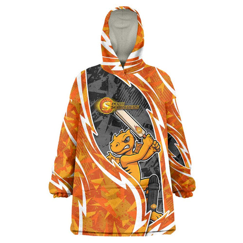 Perth Scorchers Wearable Blanket Hoodie Flaming Lightning Storm Geometric Sports Mascot Art