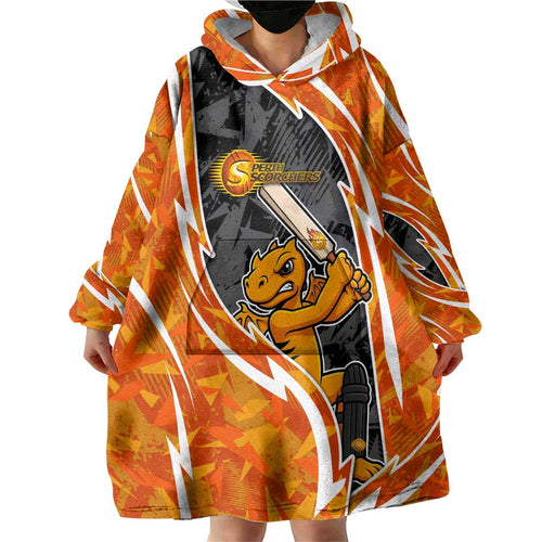 Perth Scorchers Wearable Blanket Hoodie Flaming Lightning Storm Geometric Sports Mascot Art