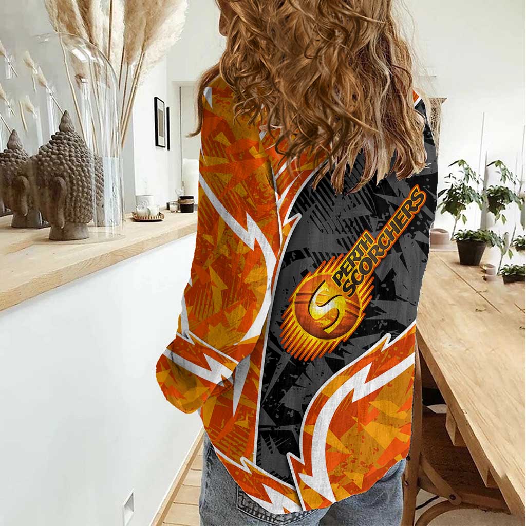 Perth Scorchers Women Casual Shirt Flaming Lightning Storm Geometric Sports Mascot Art