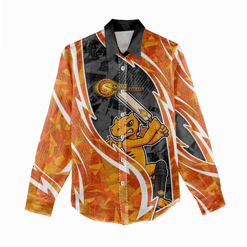 Perth Scorchers Women Casual Shirt Flaming Lightning Storm Geometric Sports Mascot Art