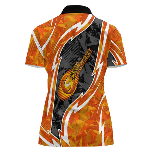 Perth Scorchers Women Polo Shirt Flaming Lightning Storm Geometric Sports Mascot Art