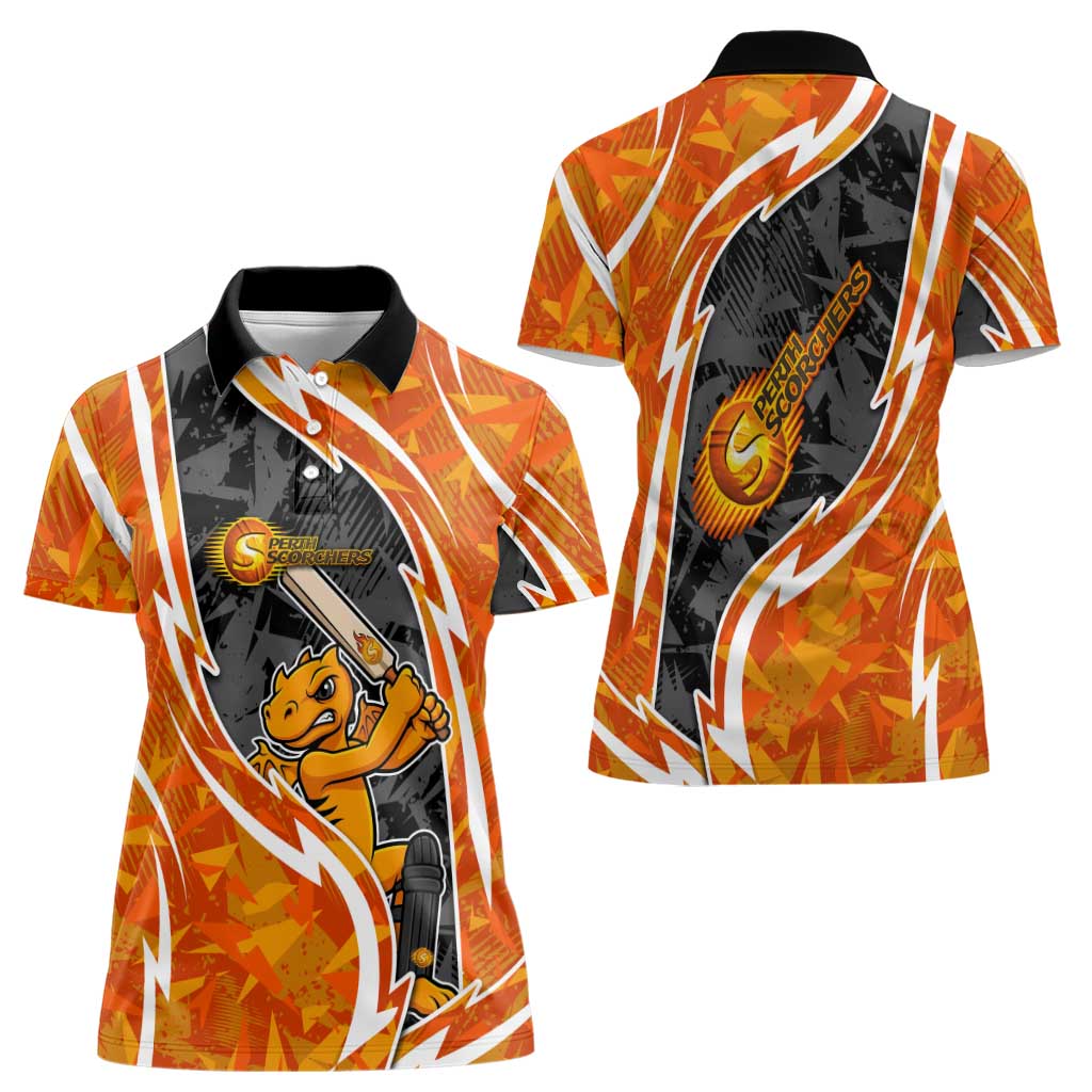 Perth Scorchers Women Polo Shirt Flaming Lightning Storm Geometric Sports Mascot Art