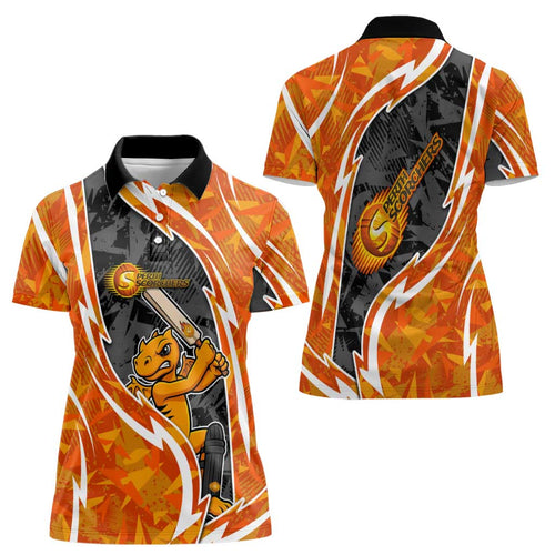 Perth Scorchers Women Polo Shirt Flaming Lightning Storm Geometric Sports Mascot Art
