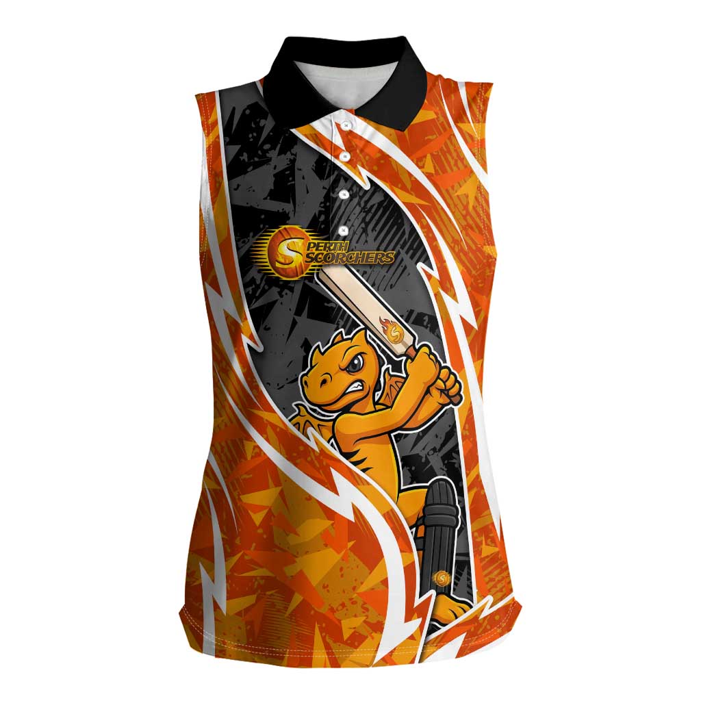 Perth Scorchers Women Sleeveless Polo Shirt Flaming Lightning Storm Geometric Sports Mascot Art