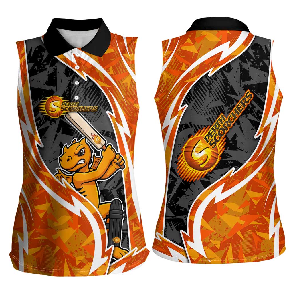 Perth Scorchers Women Sleeveless Polo Shirt Flaming Lightning Storm Geometric Sports Mascot Art