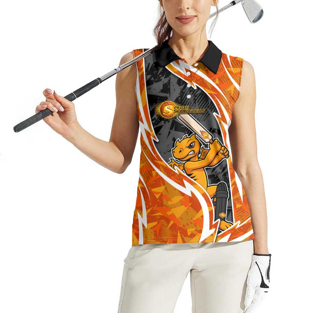 Perth Scorchers Women Sleeveless Polo Shirt Flaming Lightning Storm Geometric Sports Mascot Art