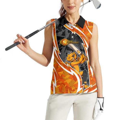 Perth Scorchers Women Sleeveless Polo Shirt Flaming Lightning Storm Geometric Sports Mascot Art