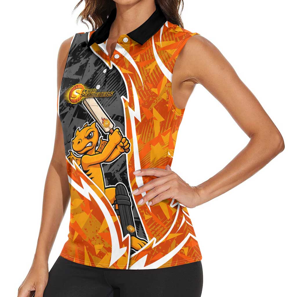 Perth Scorchers Women Sleeveless Polo Shirt Flaming Lightning Storm Geometric Sports Mascot Art