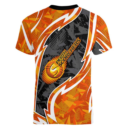 Perth Scorchers Women V-Neck T-Shirt Flaming Lightning Storm Geometric Sports Mascot Art