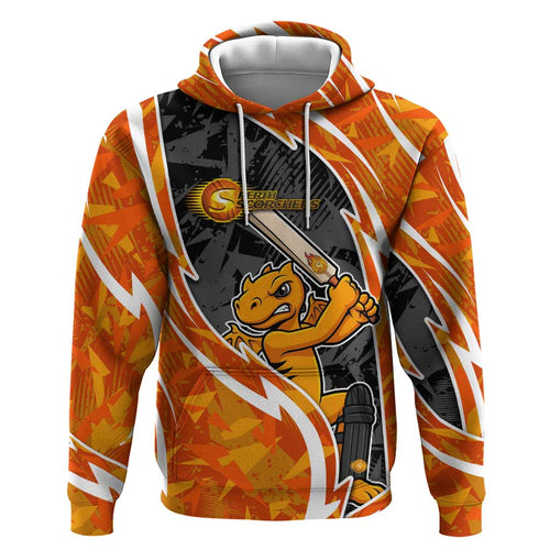 Perth Scorchers Zip Hoodie Flaming Lightning Storm Geometric Sports Mascot Art