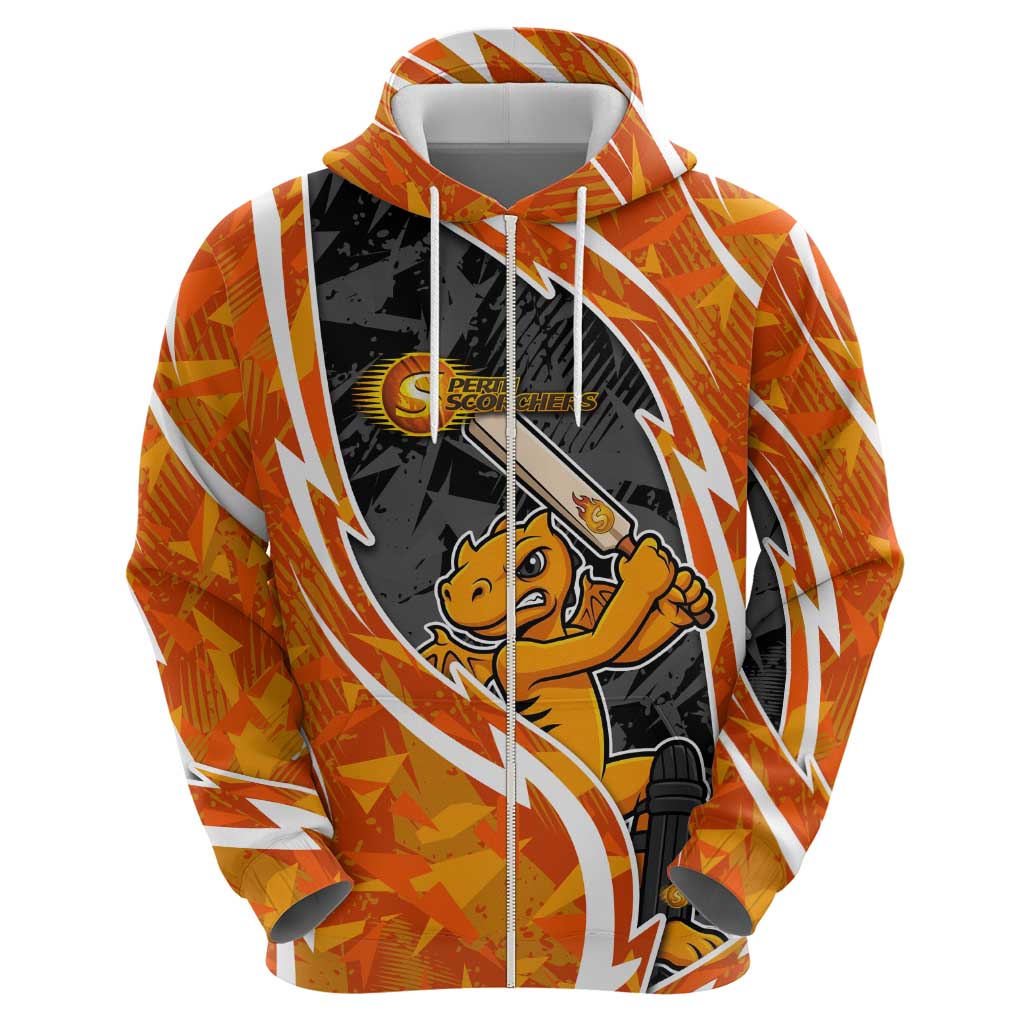 Perth Scorchers Zip Hoodie Flaming Lightning Storm Geometric Sports Mascot Art