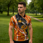 Perth Scorchers Zipper Polo Shirt Flaming Lightning Storm Geometric Sports Mascot Art