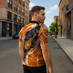 Perth Scorchers Zipper Polo Shirt Flaming Lightning Storm Geometric Sports Mascot Art