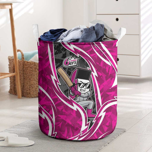 Sydney Sixers Laundry Basket Flaming Lightning Storm Geometric Sports Mascot Art