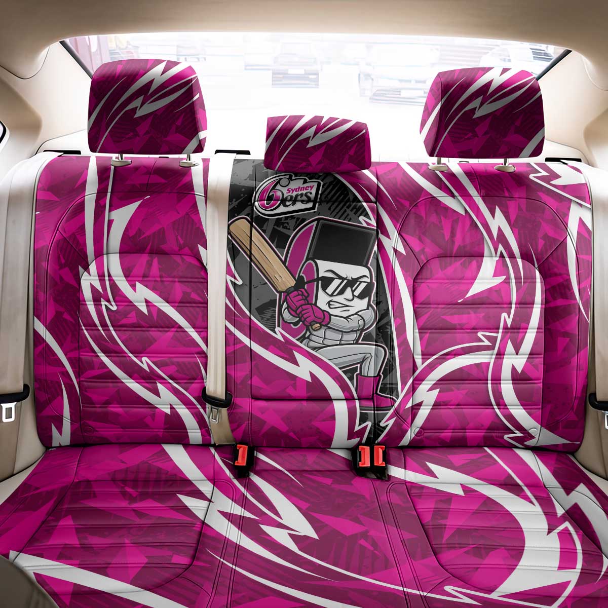 Sydney Sixers Back Car Seat Cover Flaming Lightning Storm Geometric Sports Mascot Art