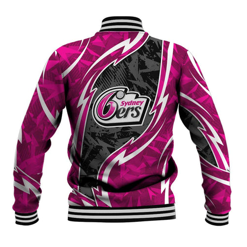 Sydney Sixers Baseball Jacket Flaming Lightning Storm Geometric Sports Mascot Art