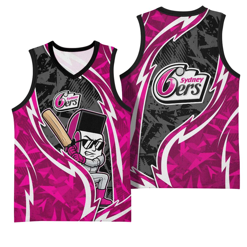 Sydney Sixers Basketball Jersey Flaming Lightning Storm Geometric Sports Mascot Art