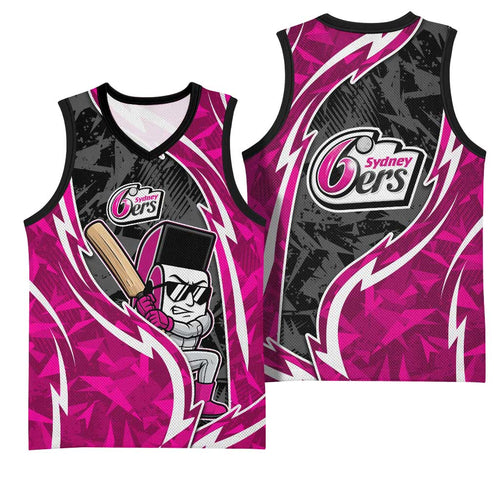 Sydney Sixers Basketball Jersey Flaming Lightning Storm Geometric Sports Mascot Art